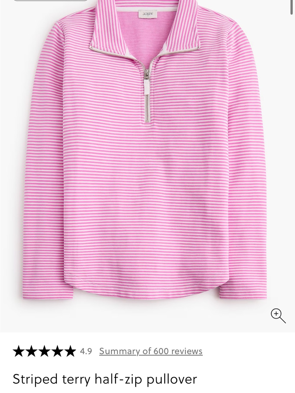 J. Crew Pink and White Striped Terry Half-Zip Pullover